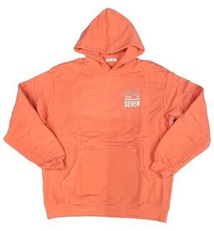 24 Seven Peach Pullover Hoodie Sweatshirt Fleece Stacked Logo Graphic Unisex XL